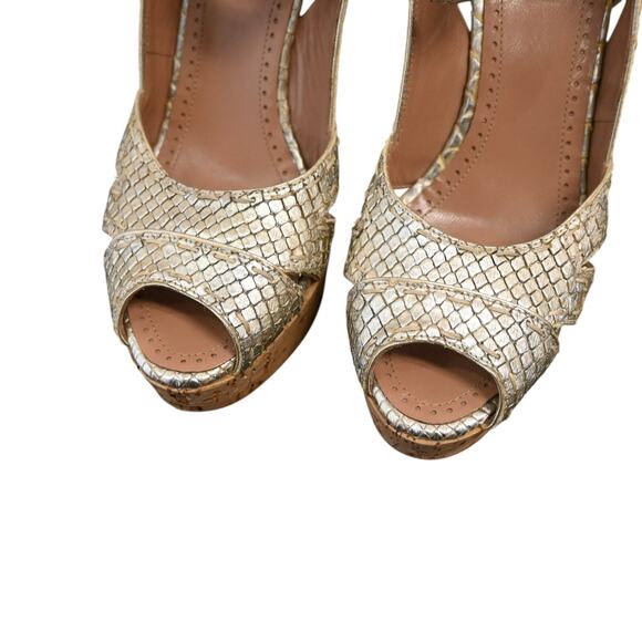 ALAIA Python Snakeskin Platform Peep Toe Heels Sandals Size 36 Gold Ankle Strap - Picture 7 of 11